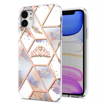 iPhone 11 Flower Pattern Marble Electroplating TPU Case Crown