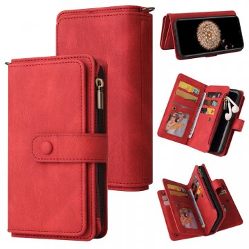 For Samsung Galaxy S9 Plus Wallet 15 Card Slots Case with Wrist Strap Red