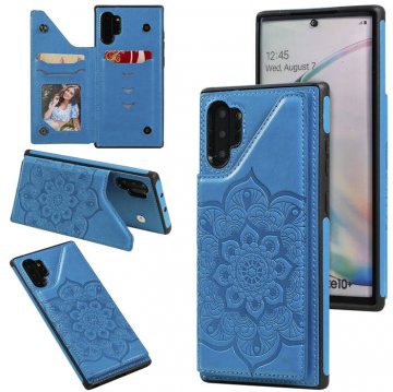 Samsung Galaxy Note 10 Plus Embossed Wallet Magnetic Stand Case Blue