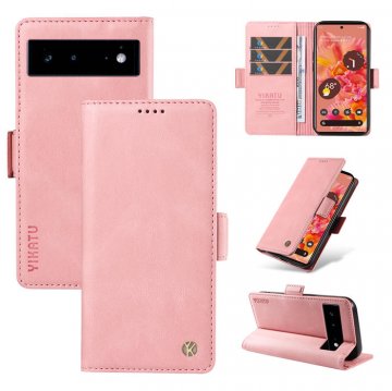 YIKATU Google Pixel 6 Skin-touch Wallet Kickstand Case Pink