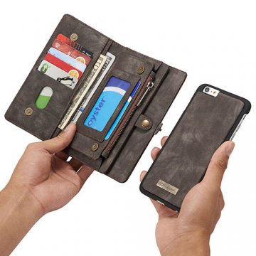 CaseMe iPhone 6S Plus/6 Plus Zipper Wallet Detachable 2 in 1 Folio Case Black