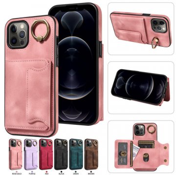 For iPhone 12 Pro Max Card Holder Ring Kickstand Case Pink