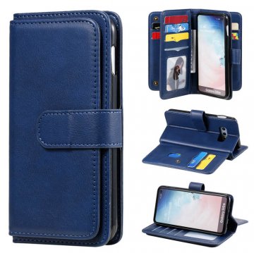Samsung Galaxy S10e Multi-function 10 Card Slots Wallet Case Dark Blue
