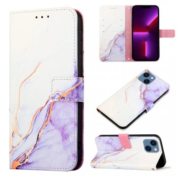 Marble Pattern iPhone 13 Mini Wallet Case White Purple