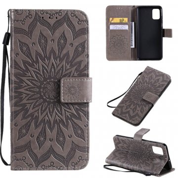 Samsung Galaxy A51 Embossed Sunflower Wallet Stand Case Gray