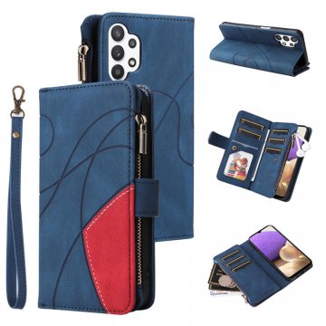 Samsung Galaxy A32 5G Zipper Wallet Magnetic Stand Case Blue