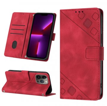 Skin-friendly iPhone 13 Pro Wallet Stand Case with Wrist Strap Red