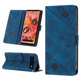 Skin-friendly Google Pixel 6 Wallet Stand Case with Wrist Strap Blue