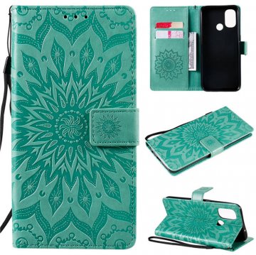 OnePlus Nord N100 Embossed Sunflower Wallet Magnetic Stand Case Green