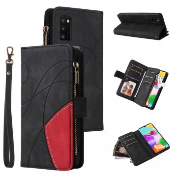 Samsung Galaxy A41 Zipper Wallet Magnetic Stand Case Black