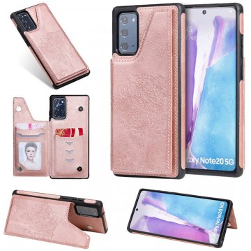 Samsung Galaxy Note 20 Luxury Tree and Cat Magnetic Card Slots Stand Cover Rose Gold