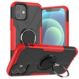 iPhone 12 Mini Hybrid Rugged PC + TPU Ring Kickstand Case Red