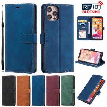 iPhone 12/12 Pro Wallet RFID Blocking Kickstand Case Blue