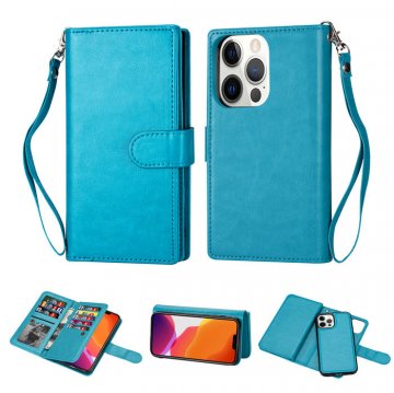 iPhone 13 Pro Wallet 9 Card Slots Magnetic Case Blue