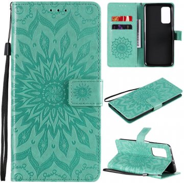 Xiaomi Mi 10T/10T Pro Embossed Sunflower Wallet Magnetic Stand Case Green