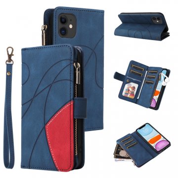 iPhone 11 Zipper Wallet Magnetic Stand Case Blue