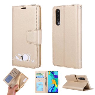 Huawei P30 Cat Pattern Wallet Magnetic Stand Case Gold