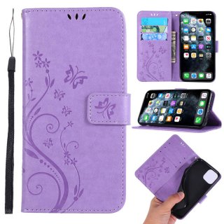 iPhone 11 Pro Butterfly Pattern Wallet Magnetic Stand PU Leather Case Lavender