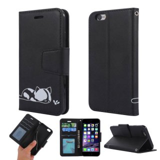 iPhone 6/6s Cat Pattern Wallet Magnetic Stand Leather Case Black