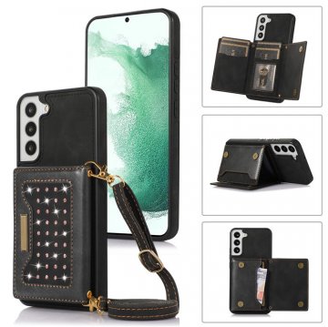 Bling Crossbody Wallet Samsung Galaxy S21 Case with Strap Black