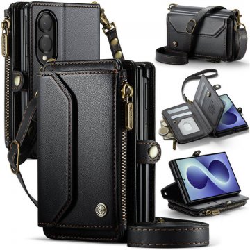 CaseMe Samsung Galaxy Z Fold8 RFID Wallet Case with Crossbody Strap, Zipper Pocket & Wireless Charging Black