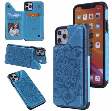 iPhone 11 Pro Max Embossed Wallet Magnetic Stand Case Blue