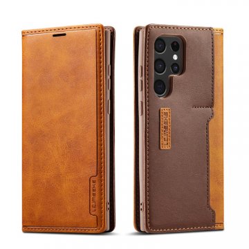 LC.IMEEKE Samsung Galaxy S22 Ultra Magnetic Stand Case With Card Slots Brown