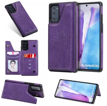 Samsung Galaxy Note 20 Luxury Tree and Cat Magnetic Card Slots Stand Cover Purple