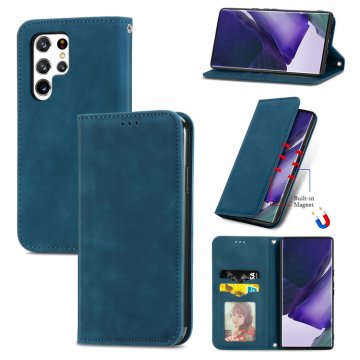 Wallet Stand Magnetic Flip Leather Case Blue For Samsung