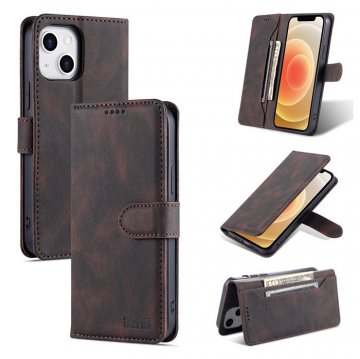 AZNS iPhone 13 Vintage Wallet Magnetic Kickstand Case Coffee