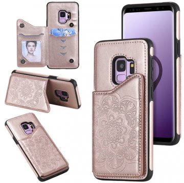 Samsung Galaxy S9 Embossed Wallet Magnetic Stand Case Rose Gold