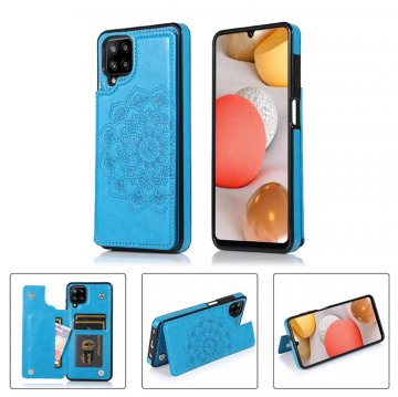 Mandala Embossed Samsung Galaxy A12 5G Case with Card Holder Blue