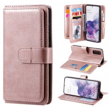 Samsung Galaxy S20 Multi-function 10 Card Slots Wallet Case Rose Gold