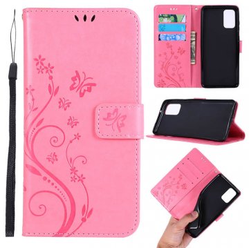 Samsung Galaxy S20 Butterfly Pattern Wallet Magnetic Stand Case Pink