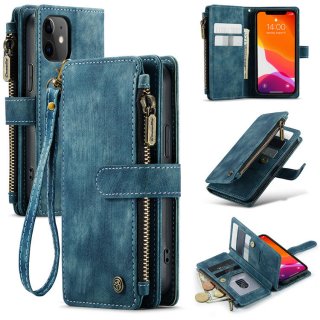 CaseMe iPhone 12 Mini Wallet Kickstand Retro Leather Case Blue