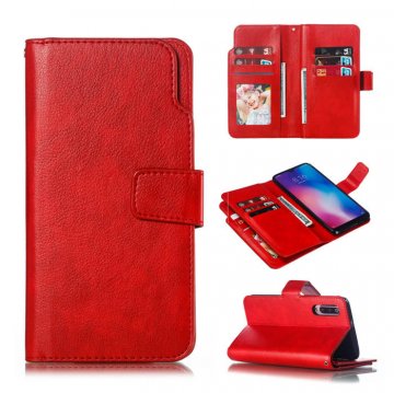 Xiaomi Mi 9 Wallet 9 Card Slots Stand Crazy Horse Leather Case Red