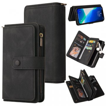 iPhone 13 Pro Wallet 15 Card Slots Case with Wrist Strap Black