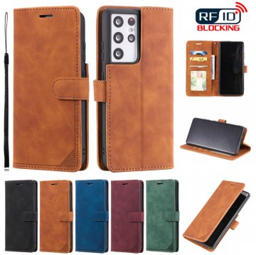 Samsung Galaxy S21 Ultra Wallet RFID Blocking Kickstand Case Brown