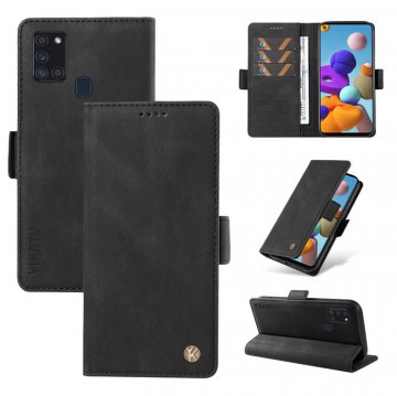 YIKATU Samsung Galaxy A21S Skin-touch Wallet Kickstand Case Black