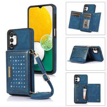 Bling Crossbody Wallet Samsung Galaxy A13 5G Case with Strap Blue
