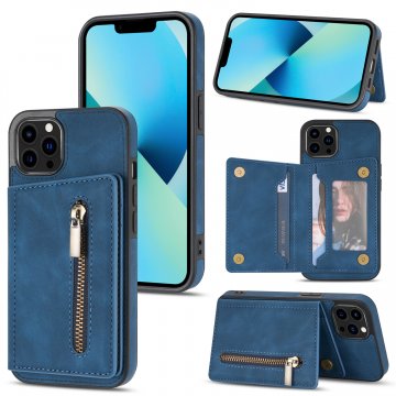 Zipper Pokcet Wallet Kickstand Magnetic Phone Cover Blue