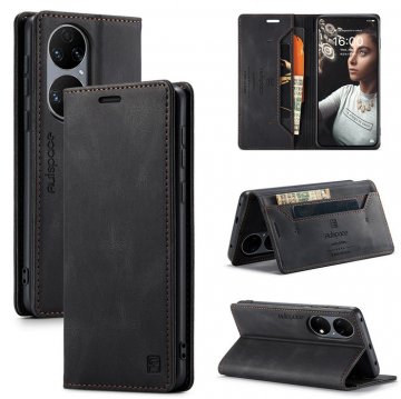 Autspace Huawei P50 Wallet Kickstand Case Black