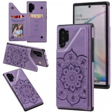 Samsung Galaxy Note 10 Plus Embossed Wallet Magnetic Stand Case Purple