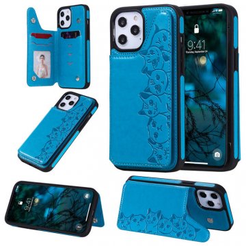 iPhone 12 Pro Max Luxury Cute Cats Magnetic Card Slots Stand Case Blue