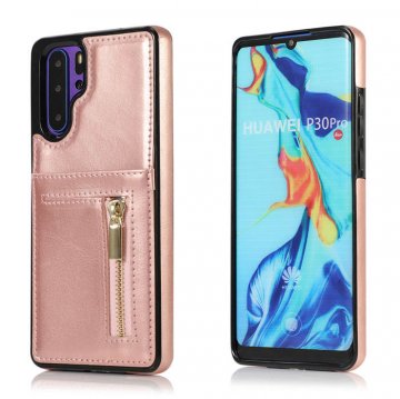 Huawei P30 Pro Zipper Wallet PU Leather Case Cover Rose Gold