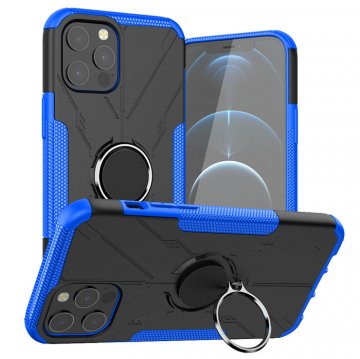 iPhone 12 Pro Max Hybrid Rugged PC + TPU Ring Kickstand Case Blue
