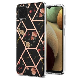 Samsung Galaxy A12 5G Flower Pattern Marble Electroplating TPU Case Black