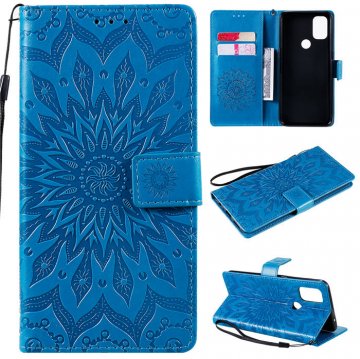 OnePlus Nord N10 5G Embossed Sunflower Wallet Magnetic Stand Case Blue
