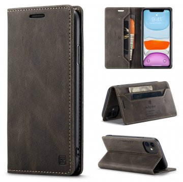 Autspace iPhone 11 Wallet Kickstand Magnetic Shockproof Case Coffee