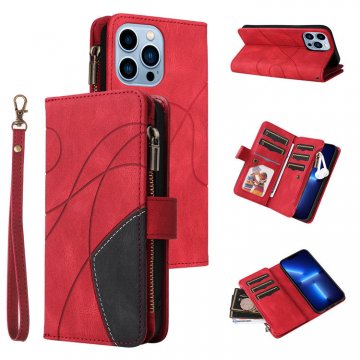 iPhone 13 Pro Max Zipper Wallet Magnetic Stand Case Red